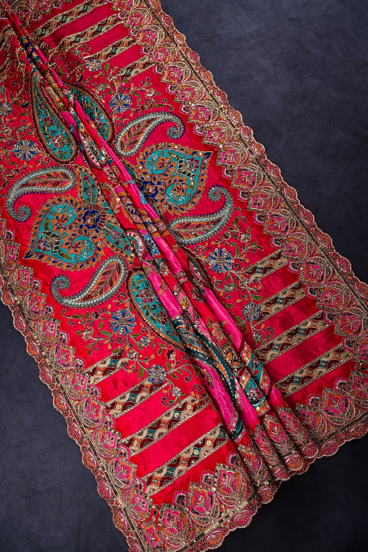 Pink Crepe Dupatta All Over Zari And Sequins Work 25068