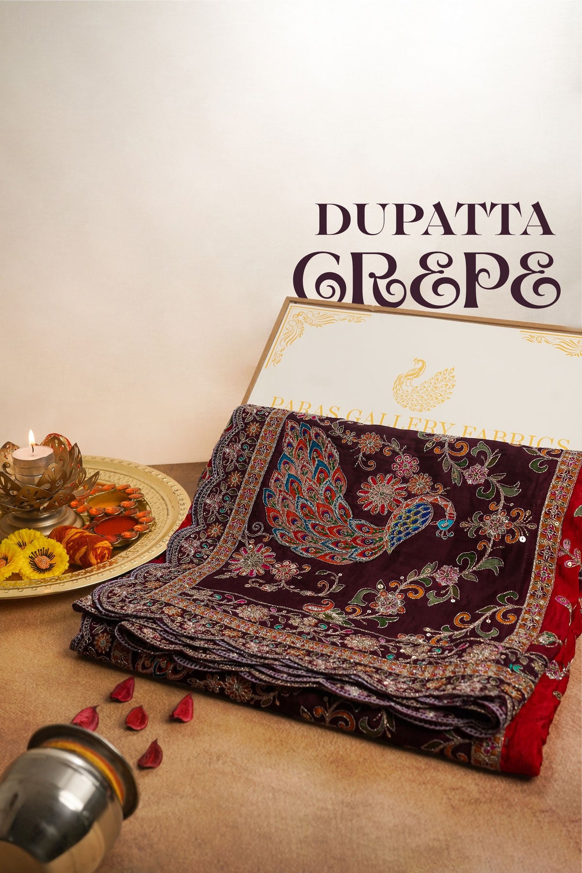 Red Crepe Dupatta All Over Zari And Sequins Work 25069