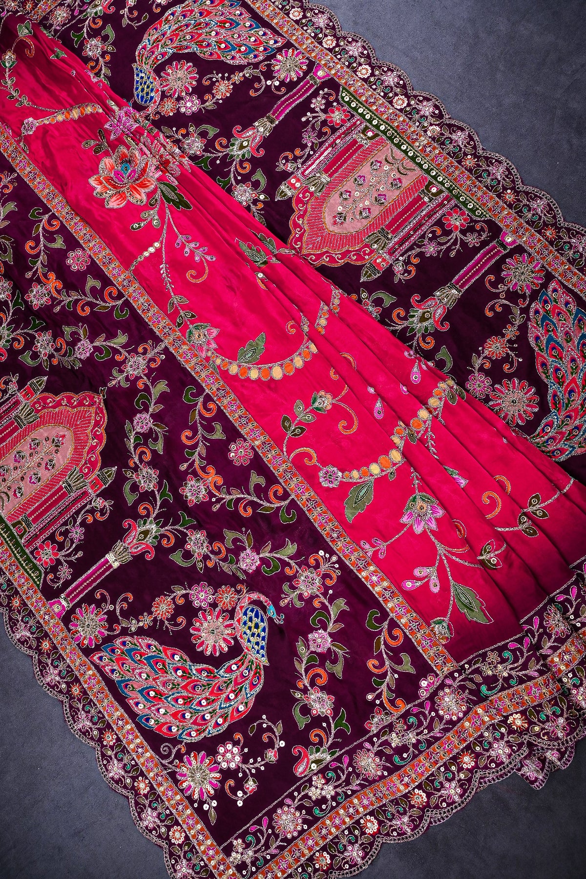Red Crepe Dupatta All Over Zari And Sequins Work 25069