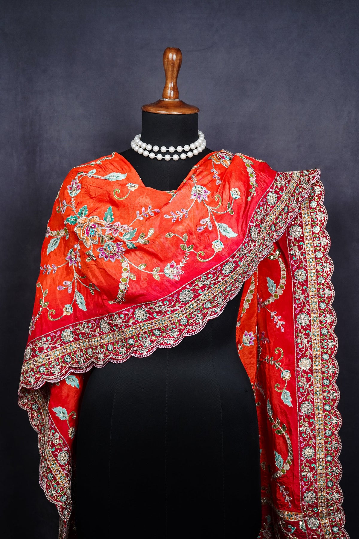 Multi-Color Crepe Dupatta All Over Zari And Sequins Work 25070