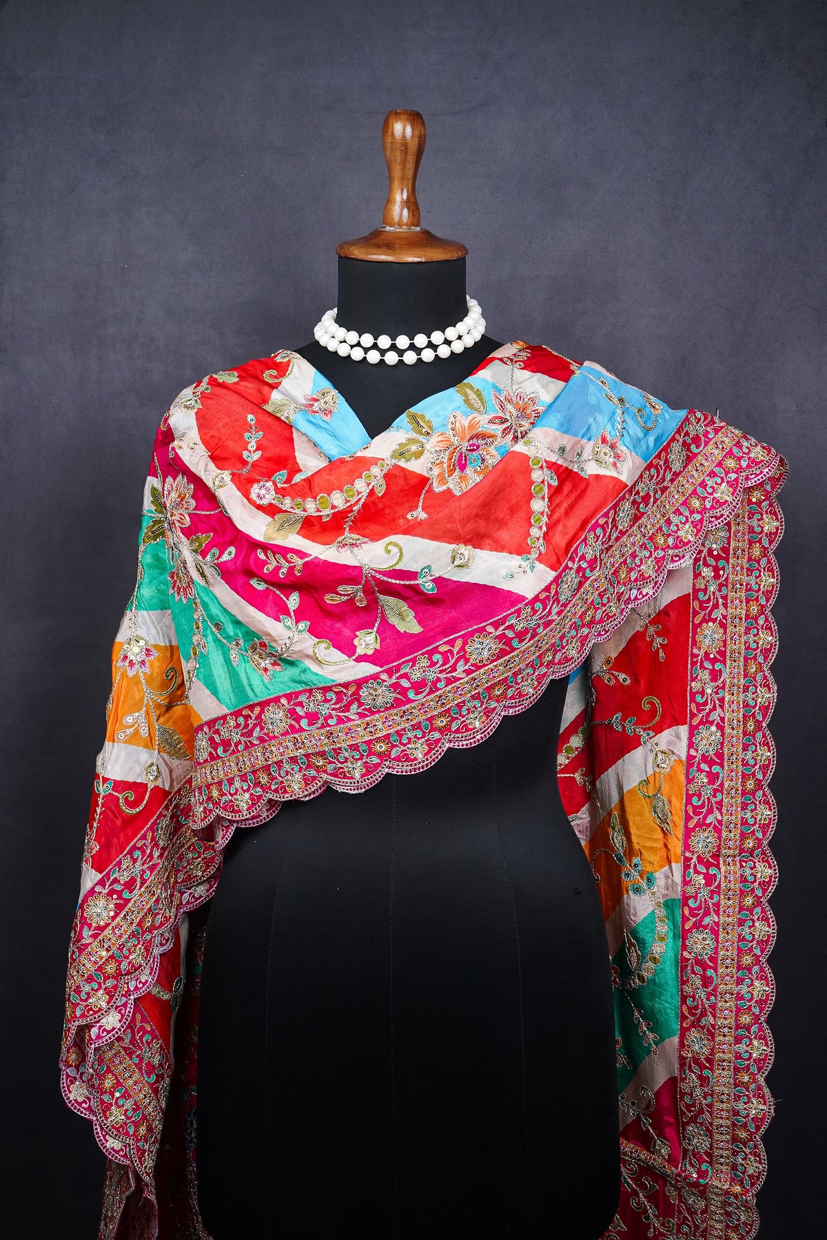 Multi-Color Crepe Dupatta All Over Zari And Sequins Work 25071