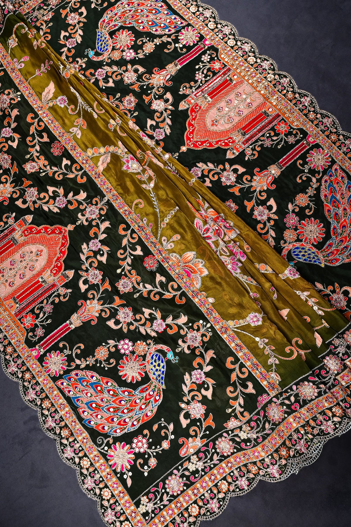 Mehendi Green Crepe Dupatta All Over Zari And Sequins Work 25072