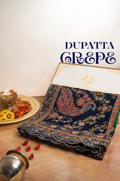 Rama Green Crepe Dupatta All Over Zari And Sequins Work 25073