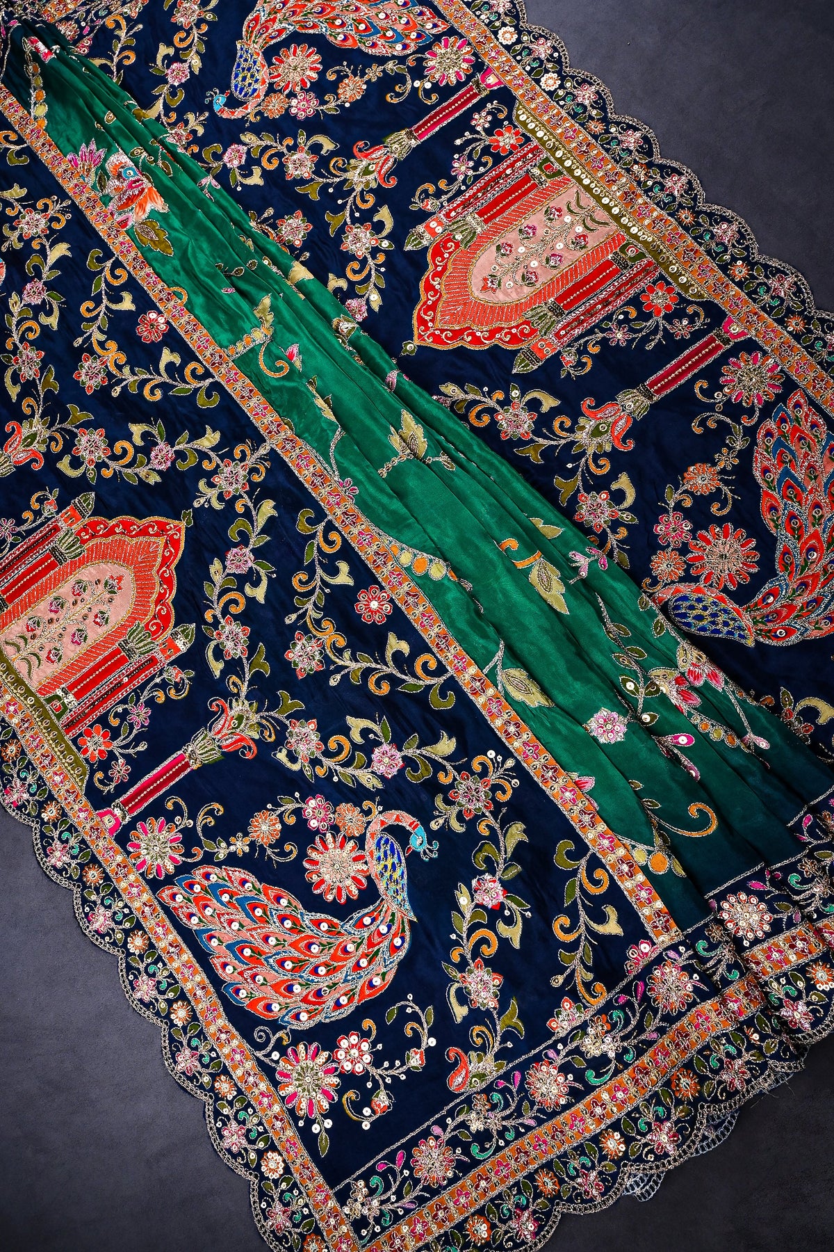 Rama Green Crepe Dupatta All Over Zari And Sequins Work 25073