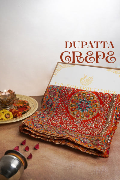 Orange Crepe Dupatta All Over Zari And Sequins Work 25076