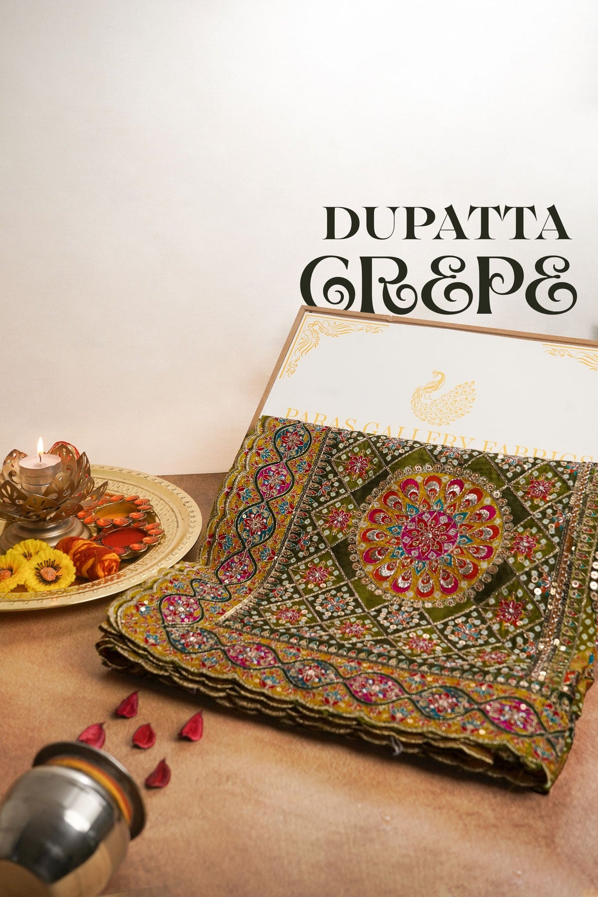 Mehendi Green Crepe Dupatta All Over Zari And Sequins Work 25077