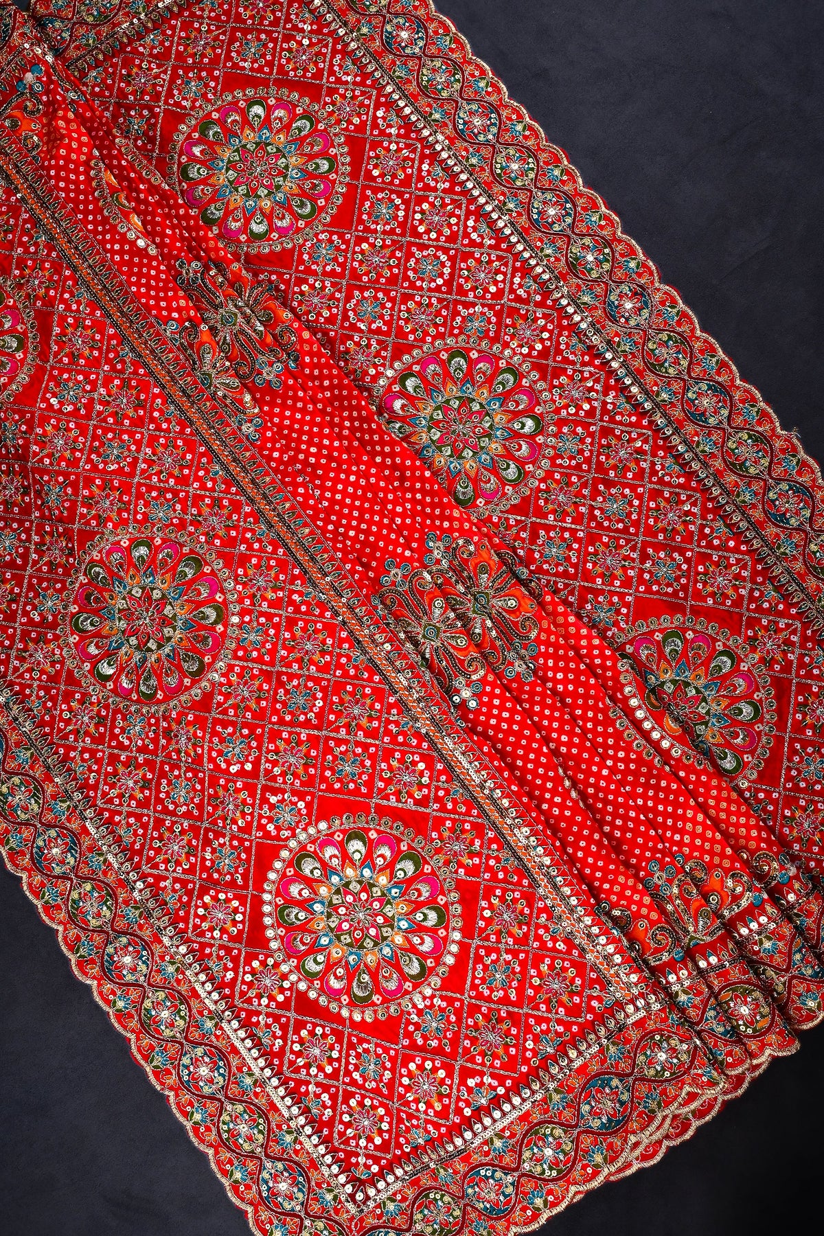 Red Crepe Dupatta All Over Zari And Sequins Work 25078
