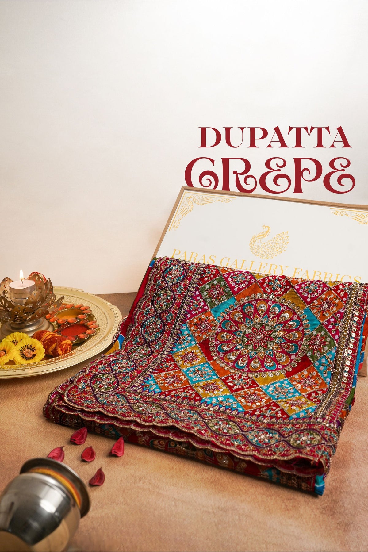 Multi-Color Crepe Dupatta All Over Zari And Sequins Work 25079