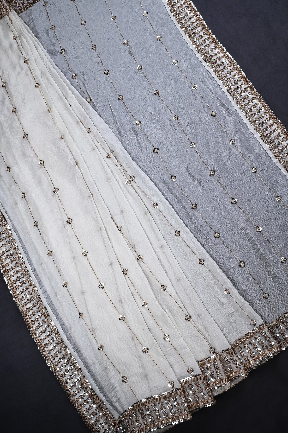 White Dyeable Chinon Chiffon Dupatta All Over Zari, Sequins And Katdana Work 25080