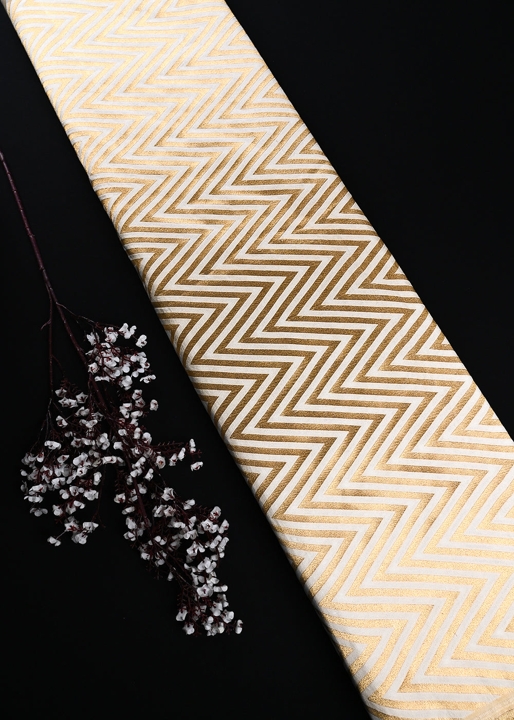 White Dyeable Silk Fabric With All Over Zari Handloom 25095