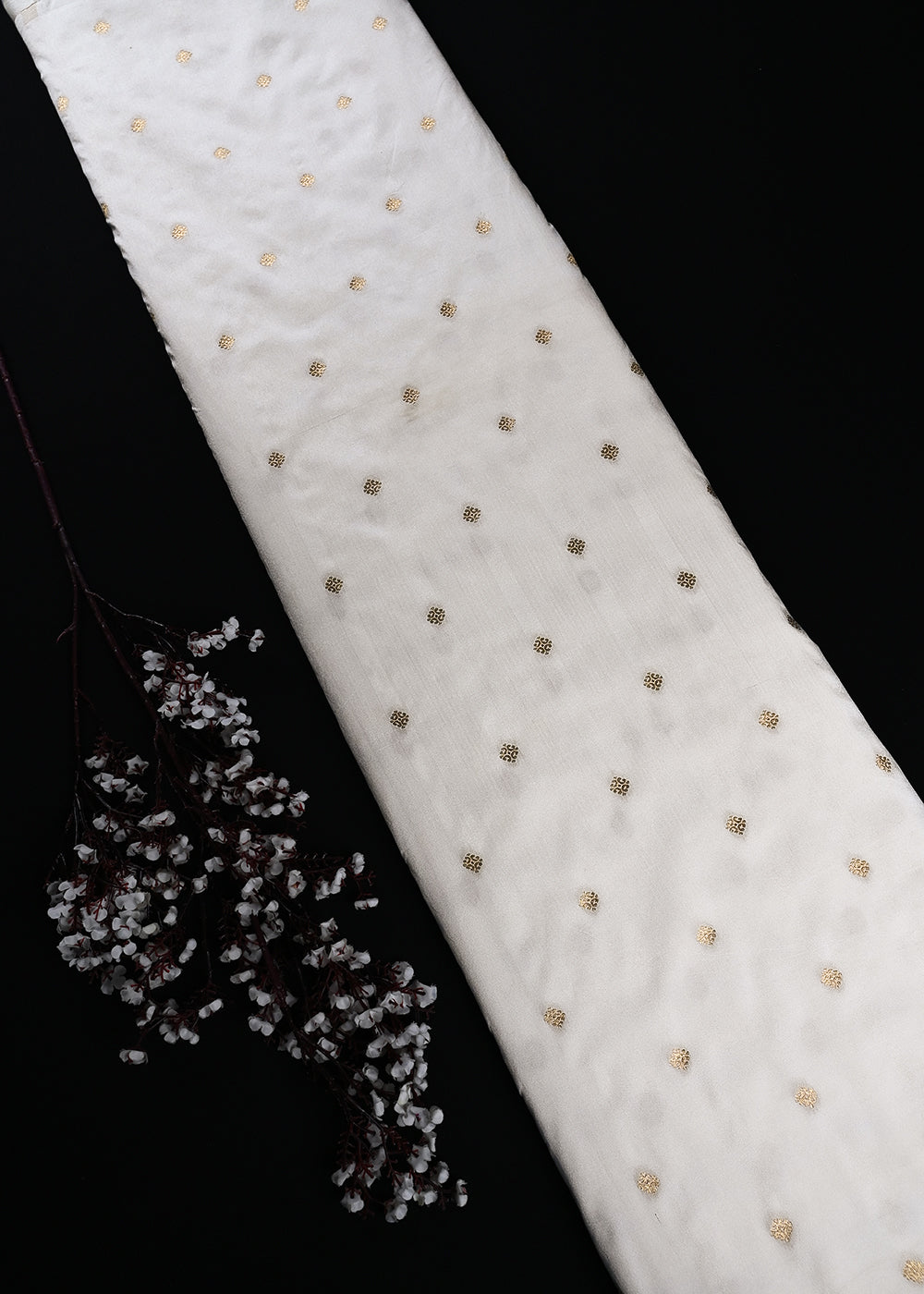 White Dyeable Silk Fabric With All Over Zari Handloom 25098