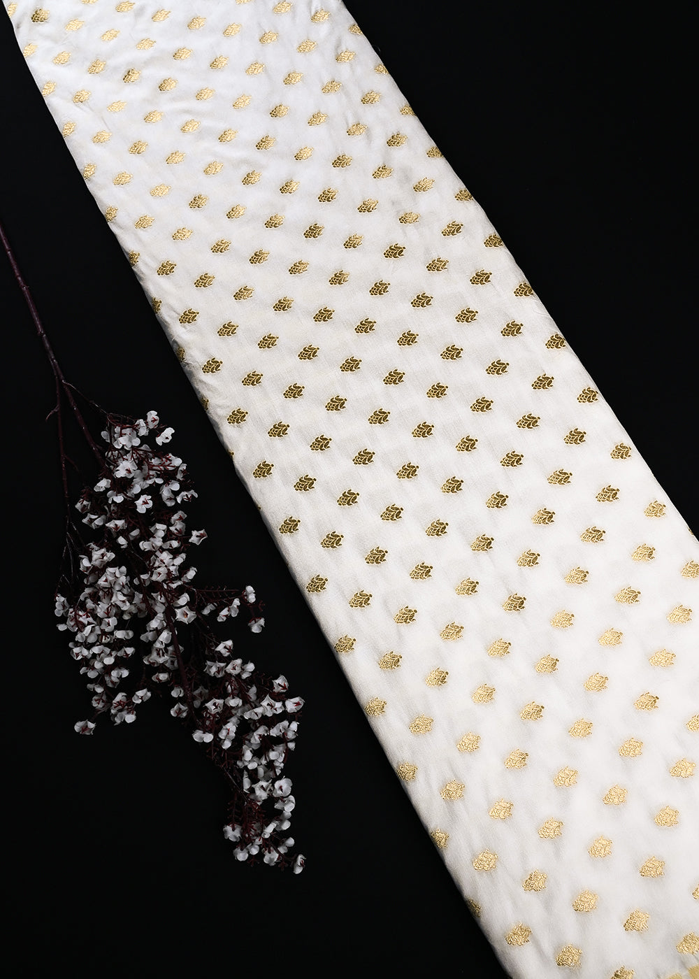 White Dyeable Silk Fabric With All Over Zari Handloom 25099