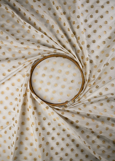 White Dyeable Silk Fabric With All Over Zari Handloom 25102