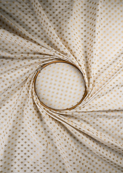 White Dyeable Silk Fabric With All Over Zari Handloom 25105