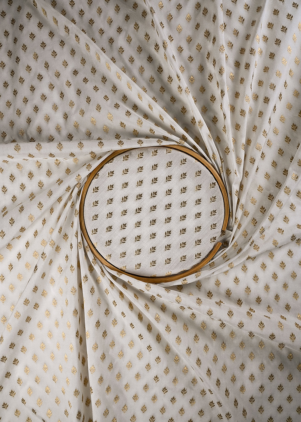 White Dyeable Silk Fabric With All Over Zari Handloom 25106