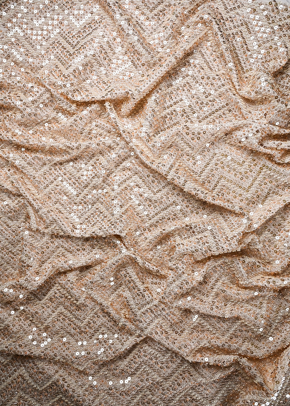White Dyeable Crepe Fabric With All Over Sequins, Zari, Katdana and Bead Work 25111