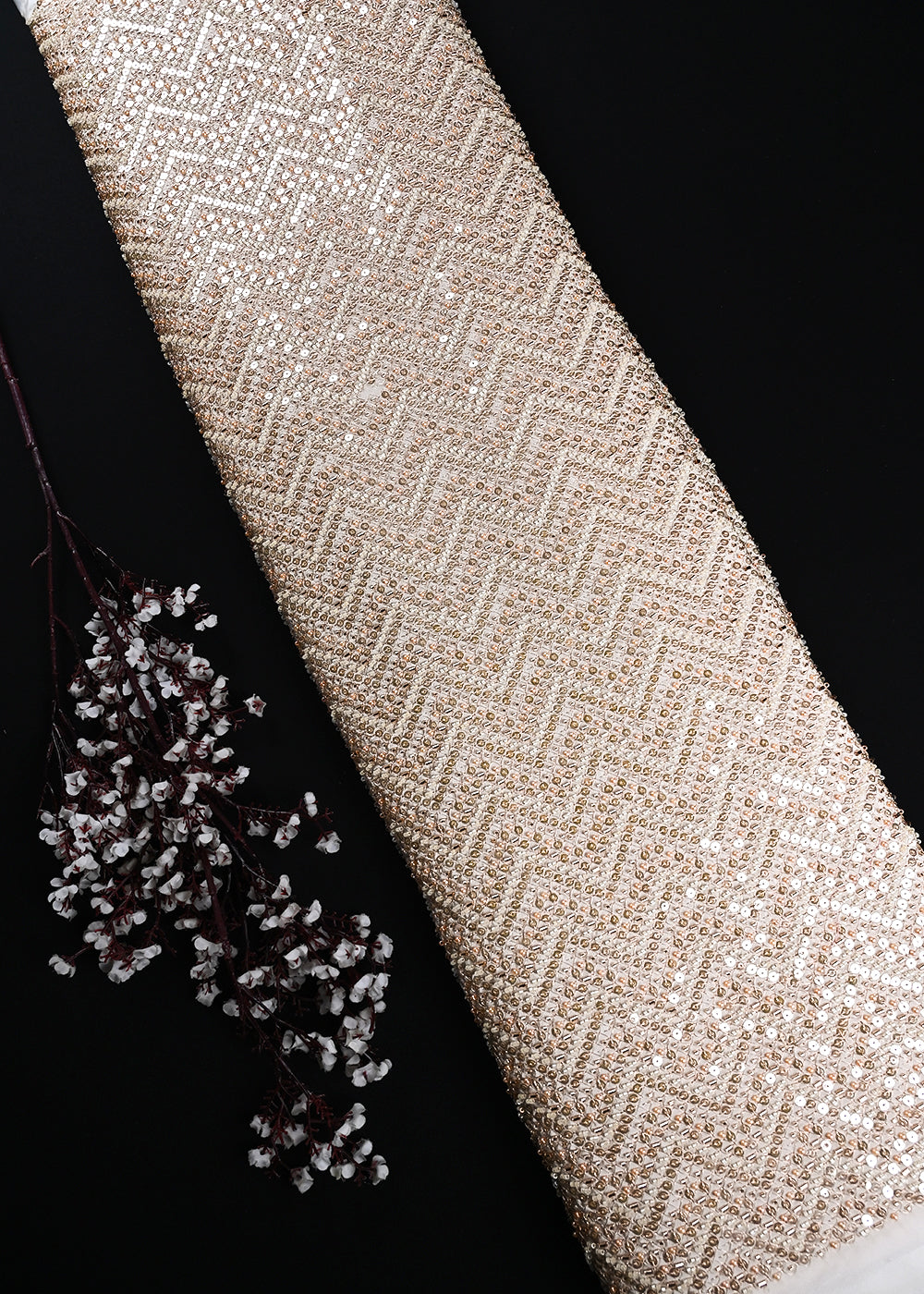 White Dyeable Crepe Fabric With All Over Sequins, Zari, Katdana and Bead Work 25111