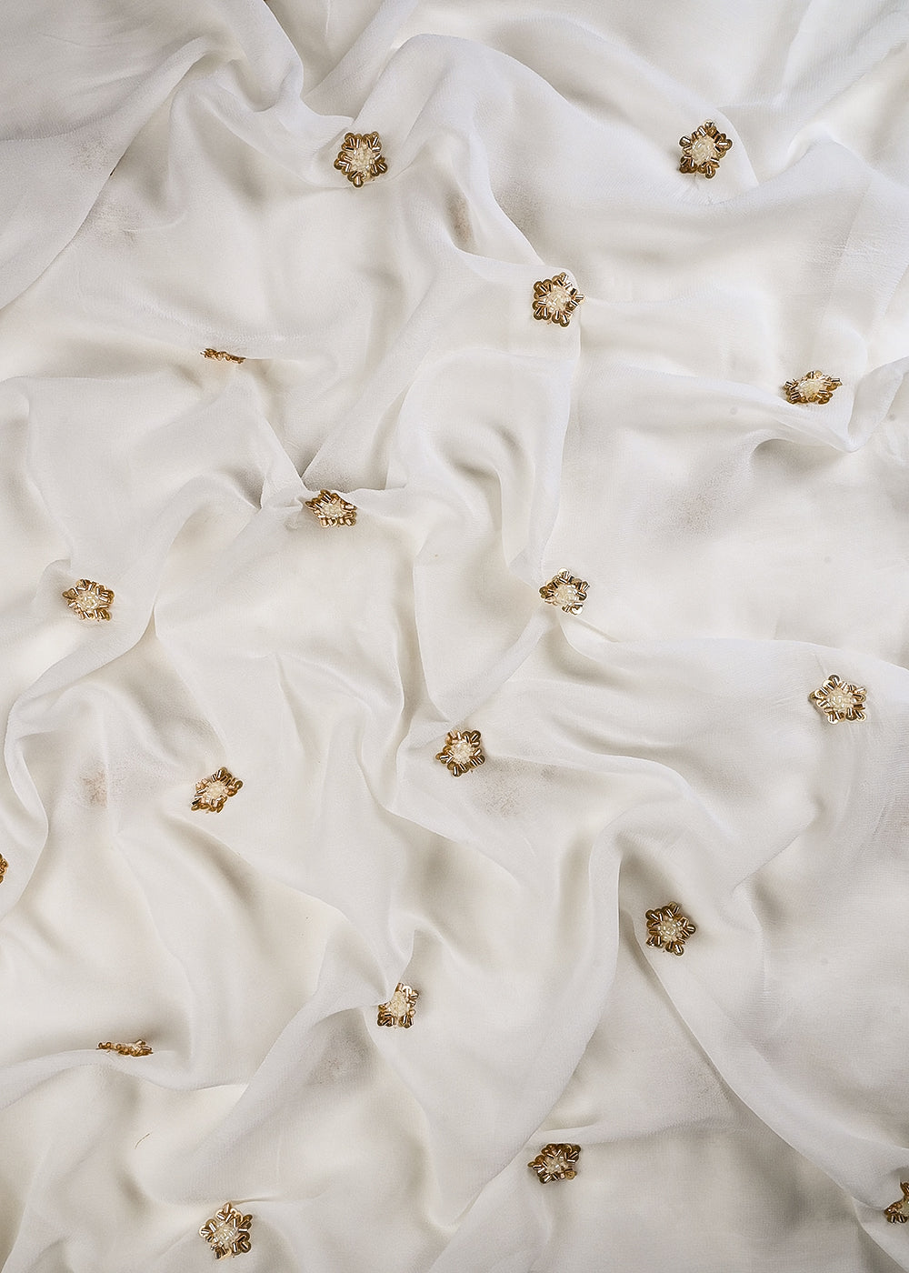 White Dyeable Georgette Fabric With All Over Buti Of Sequins And Katdana Work 25112