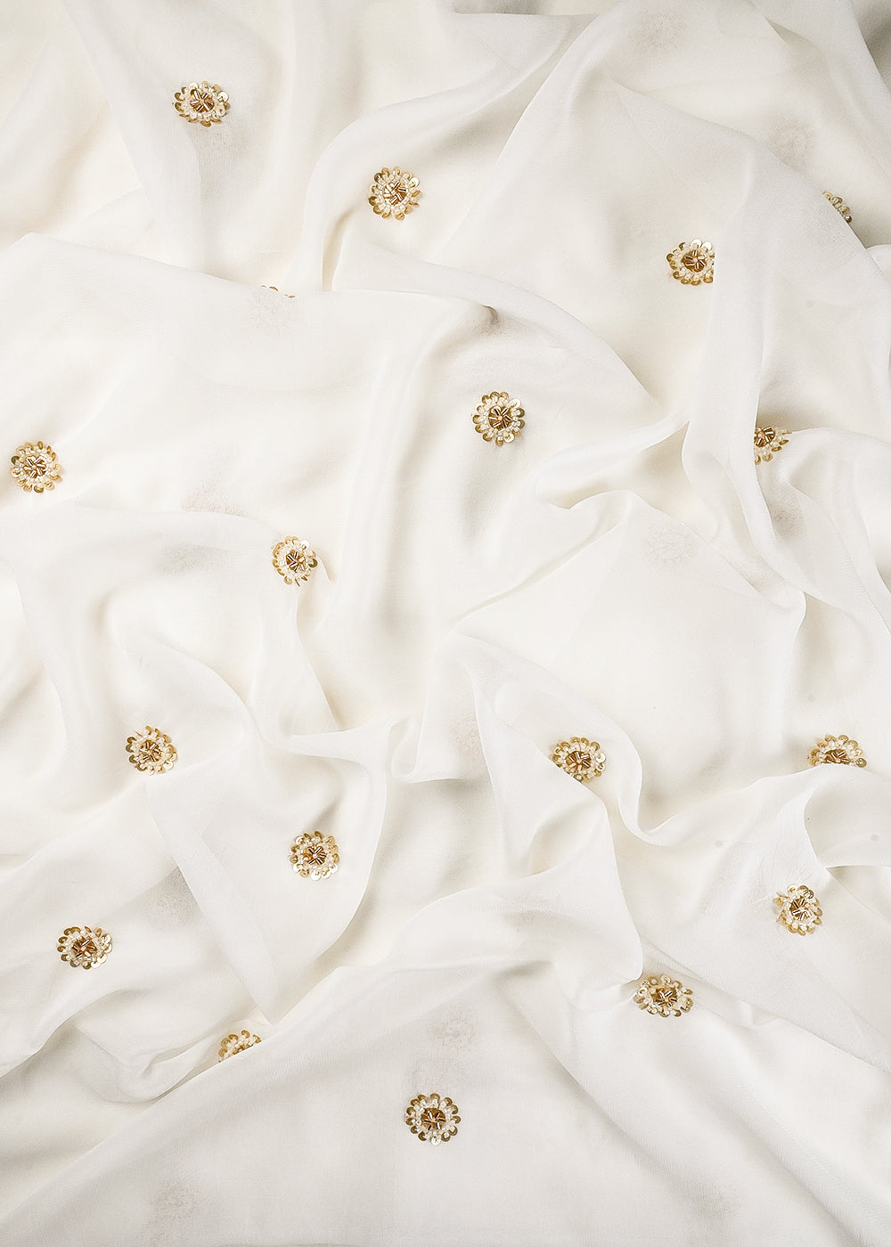 White Dyeable Georgette Fabric With All Over Buti Of Sequins And Katdana Work 25116
