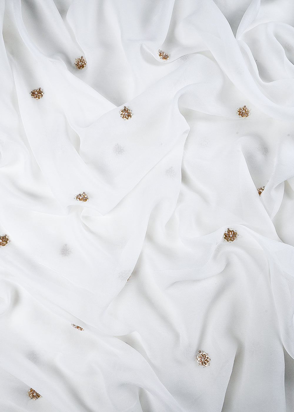 White Dyeable Georgette Fabric With All Over Buti Of Sequins, Katdana And Bead Work 25117