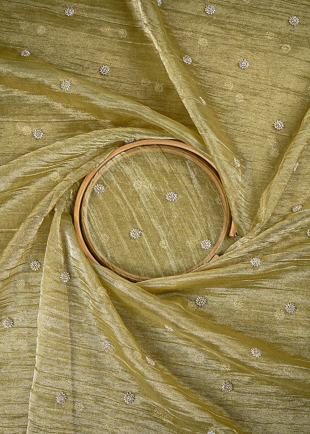 Mehendi Green Tissue Fabric With All Over Buti Of Katdana Work 25122
