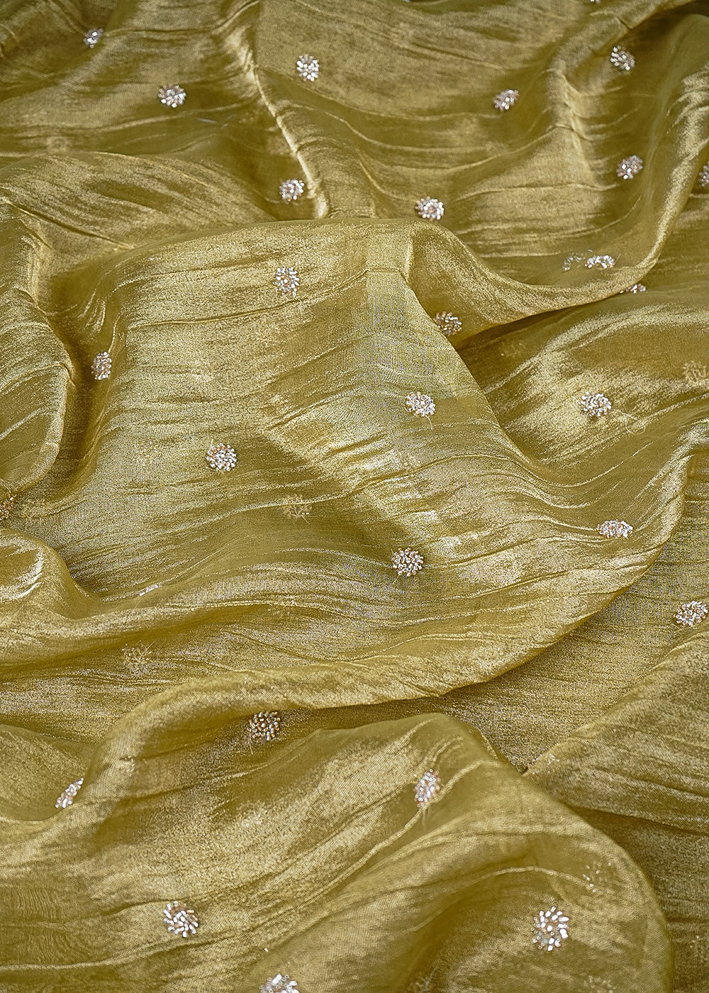 Mehendi Green Tissue Fabric With All Over Buti Of Katdana Work 25122