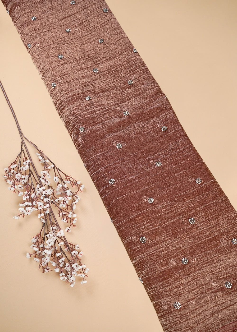 Peach Tissue Fabric With All Over Buti Of Katdana Work 25124
