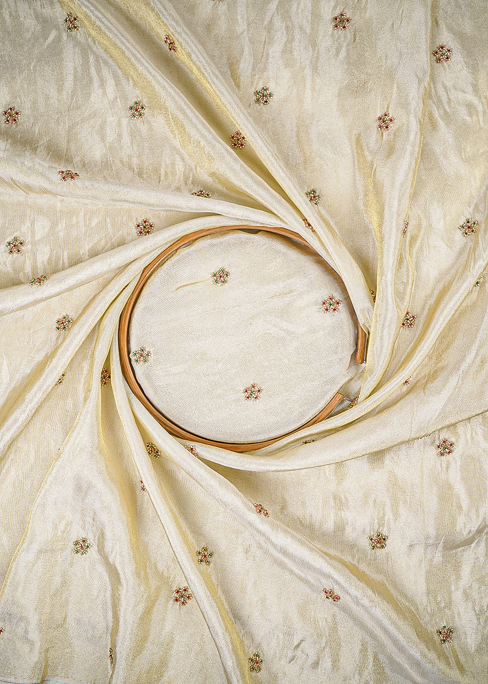 Golden Dyeable Tissue Fabric With All Over Buti Of Katdana Work 25127
