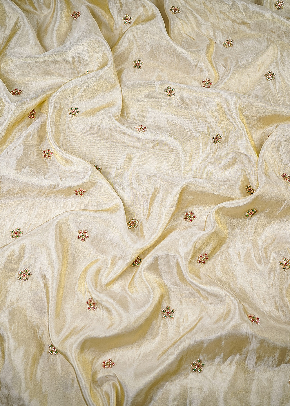 Golden Dyeable Tissue Fabric With All Over Buti Of Katdana Work 25127