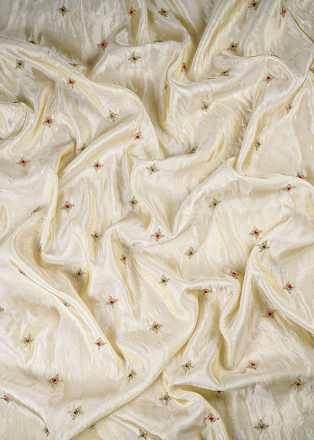 Golden Dyeable Tissue Fabric With All Over Buti Of Katdana Work 25129