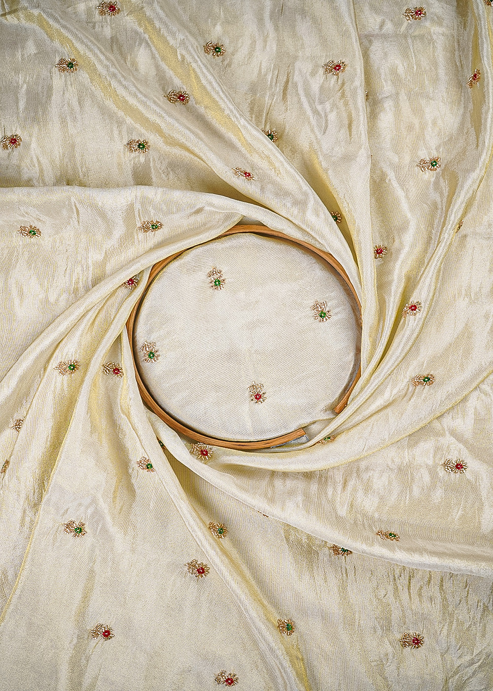 Golden Dyeable Tissue Fabric With All Over Buti Of Katdana Work 25130