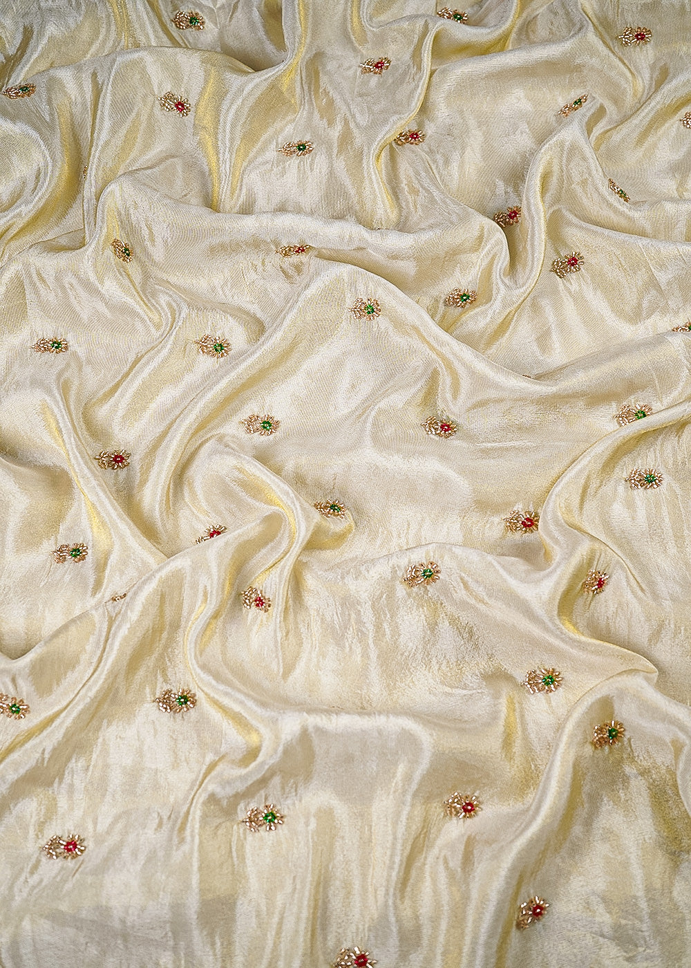 Golden Dyeable Tissue Fabric With All Over Buti Of Katdana Work 25130