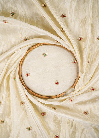 Golden Dyeable Tissue Fabric With All Over Buti Of Katdana Work 25131
