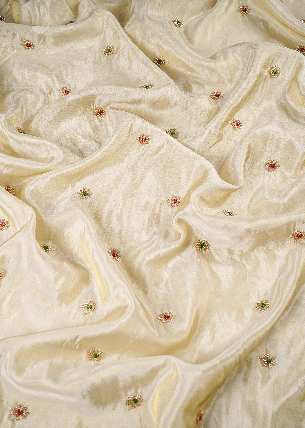 Golden Dyeable Tissue Fabric With All Over Buti Of Katdana Work 25131