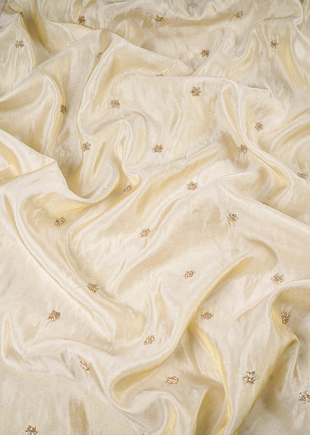 Golden Dyeable Tissue Fabric With All Over Buti Of Katdana Work 25132