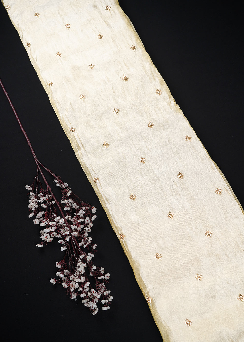 Golden Dyeable Tissue Fabric With All Over Buti Of Katdana Work 25133