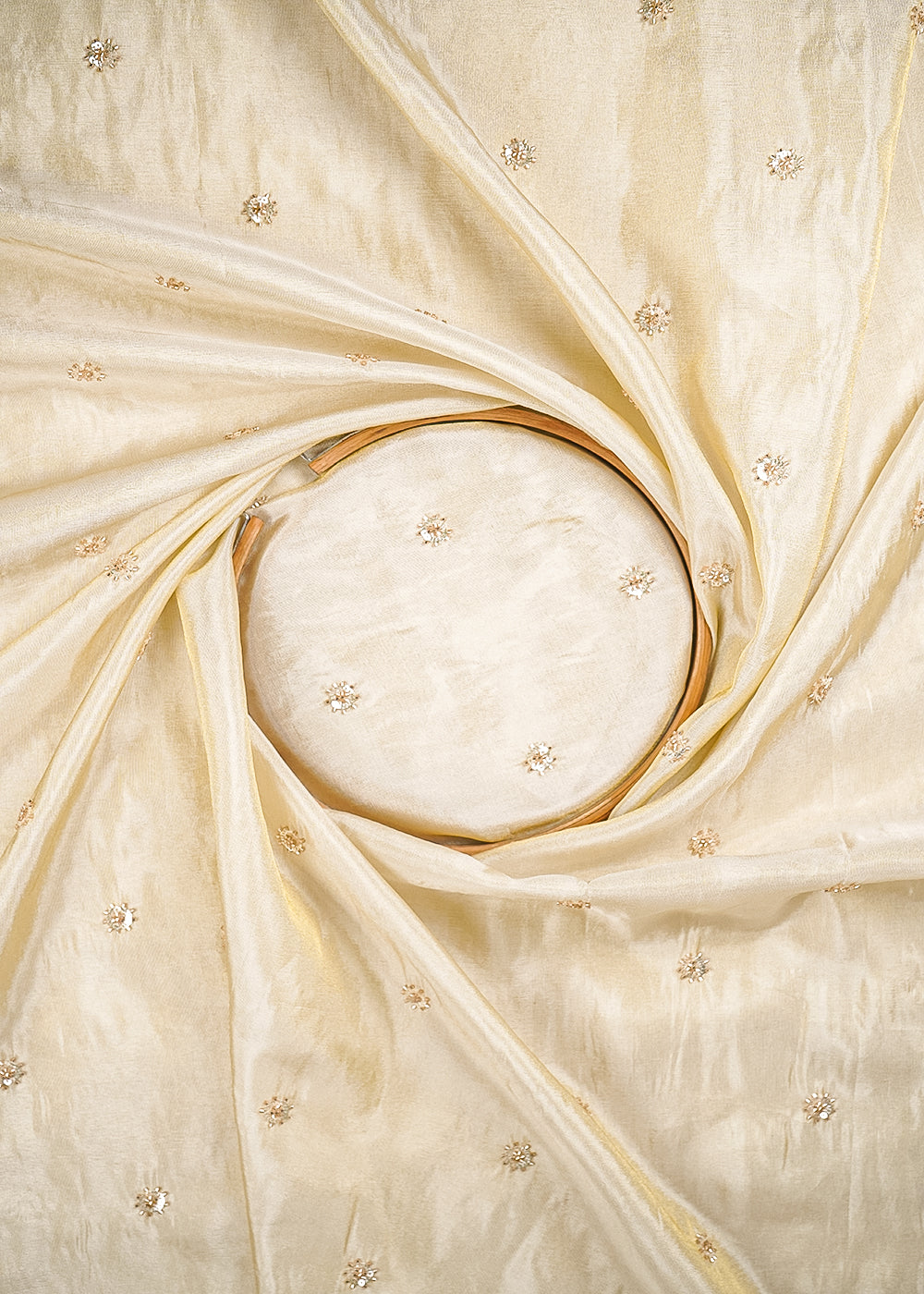 Golden Dyeable Tissue Fabric With All Over Buti Of Katdana Work 25134