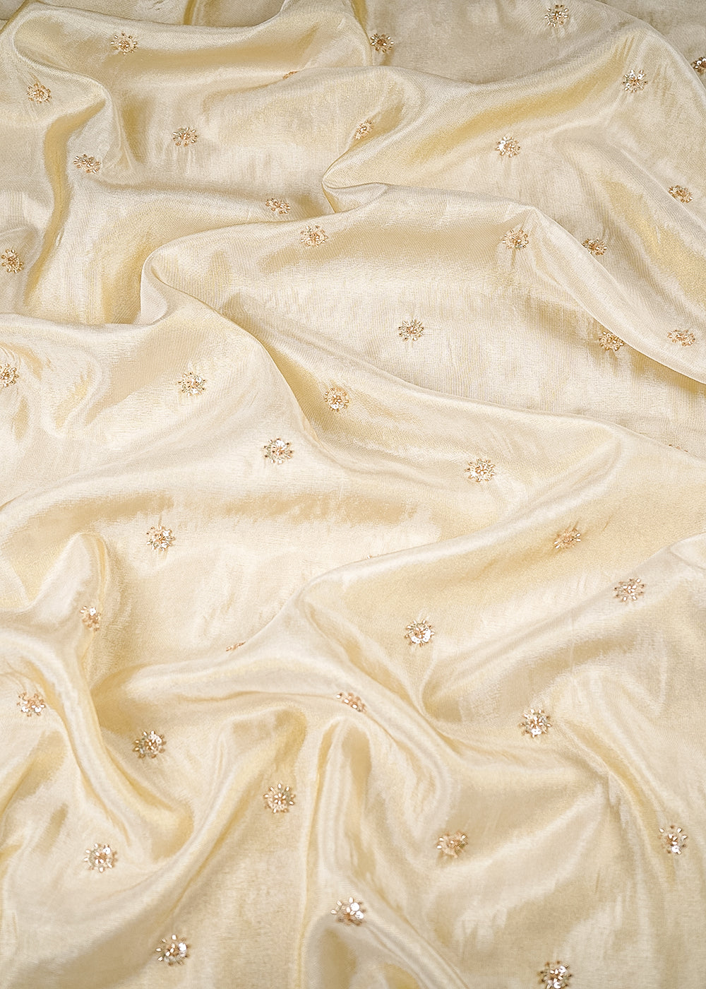 Golden Dyeable Tissue Fabric With All Over Buti Of Katdana Work 25134