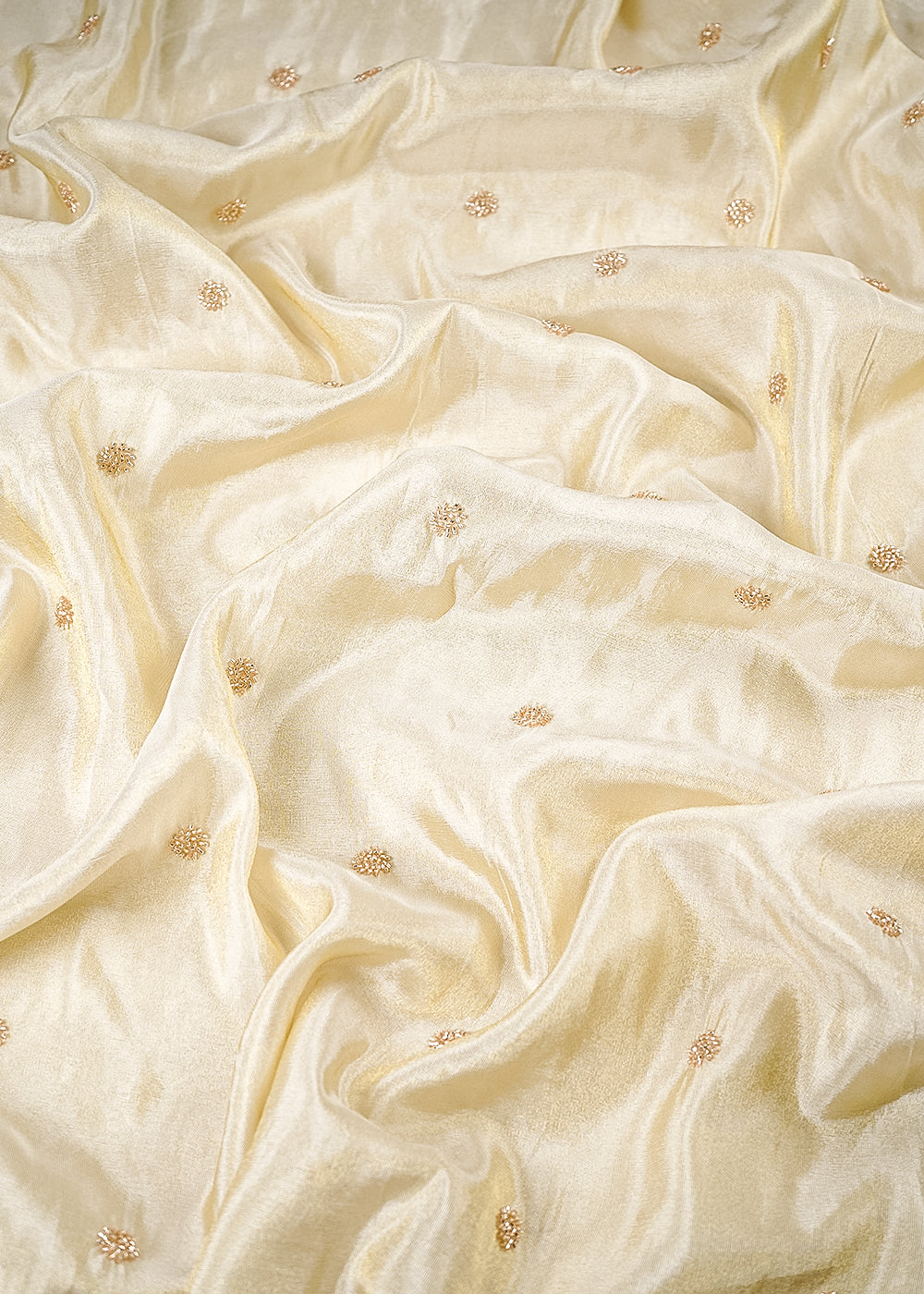 Golden Dyeable Tissue Fabric With All Over Buti Of Katdana Work 25135