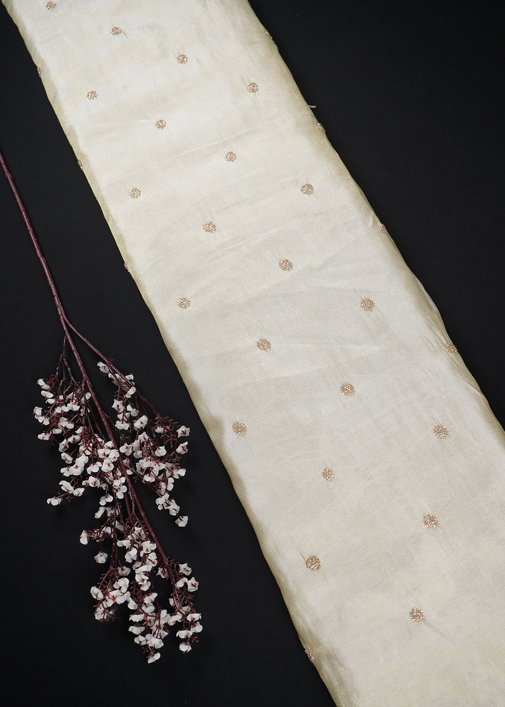 Golden Dyeable Tissue Fabric With All Over Buti Of Katdana Work 25135