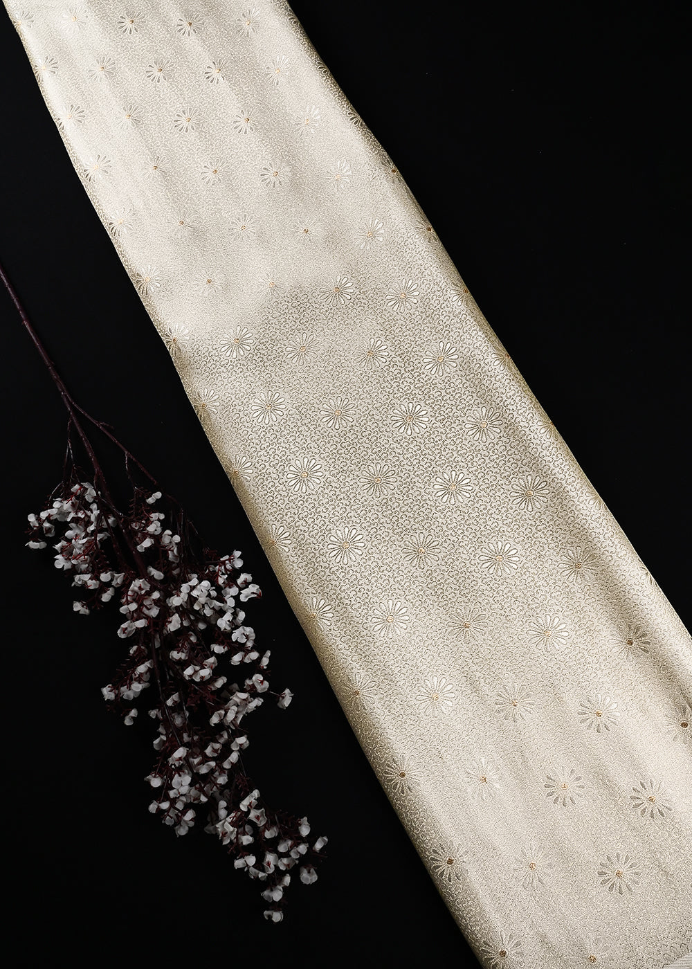 Golden Dyeable Tissue Fabric With All Over Zari Handloom 25153