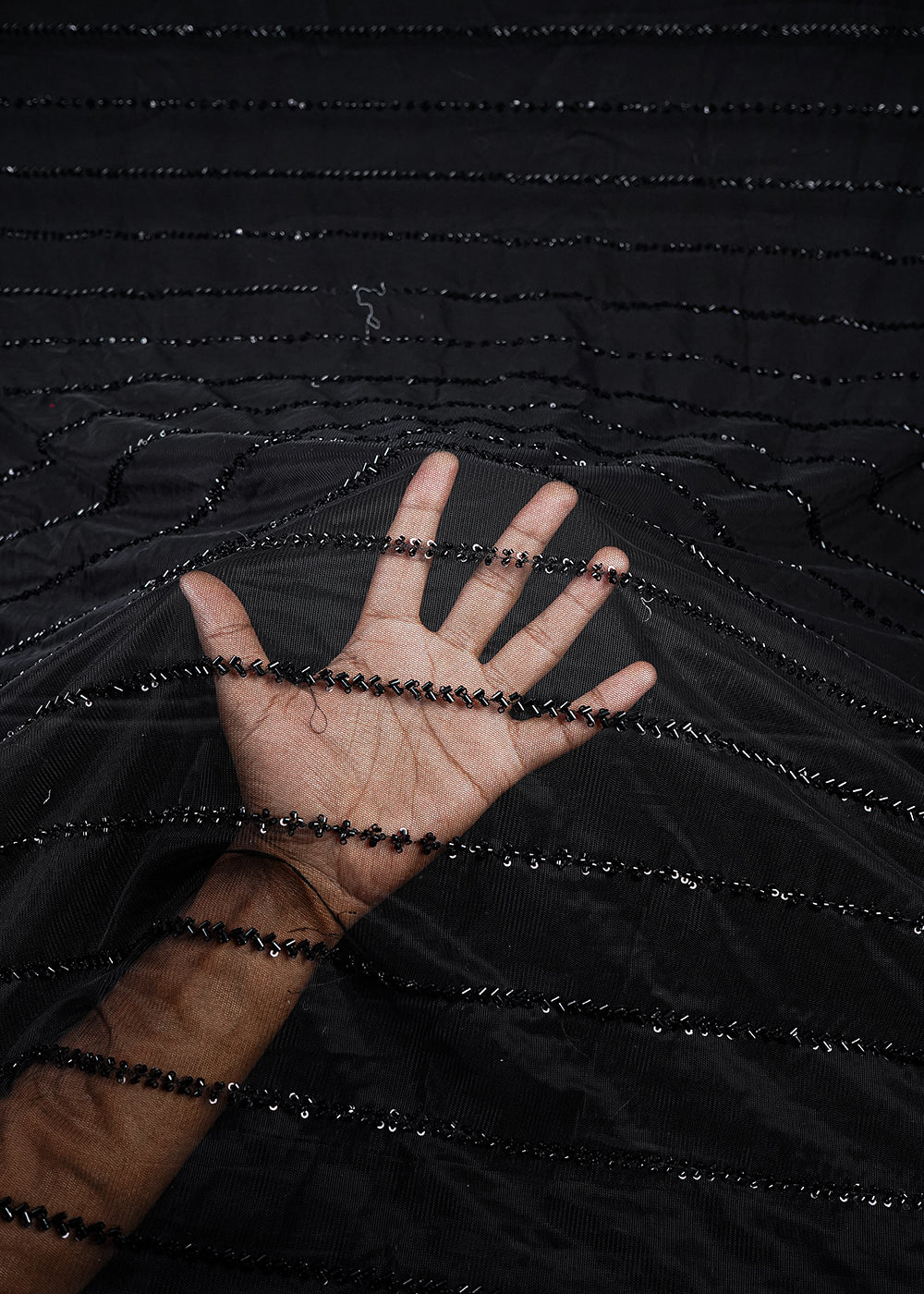 Black Net Fabric With All Over Katdana Work 25188