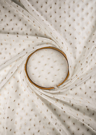 White Dyeable Georgette Fabric With All Over Zari Handloom 25192