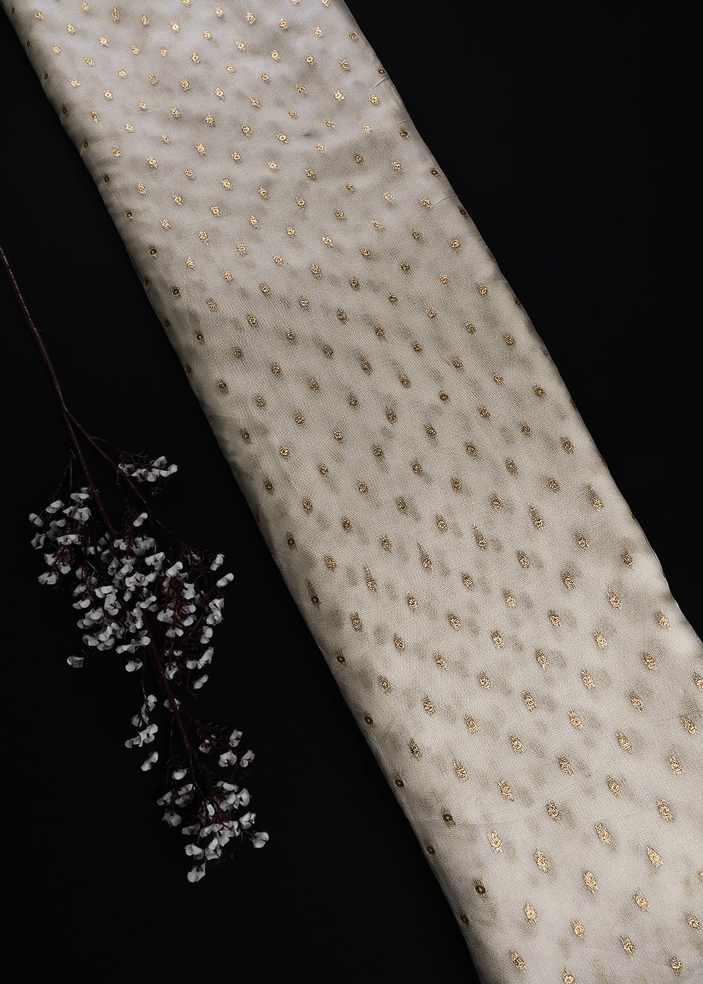 White Dyeable Georgette Fabric With All Over Zari Handloom 25193