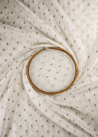 White Dyeable Georgette Fabric With All Over Zari Handloom 25194