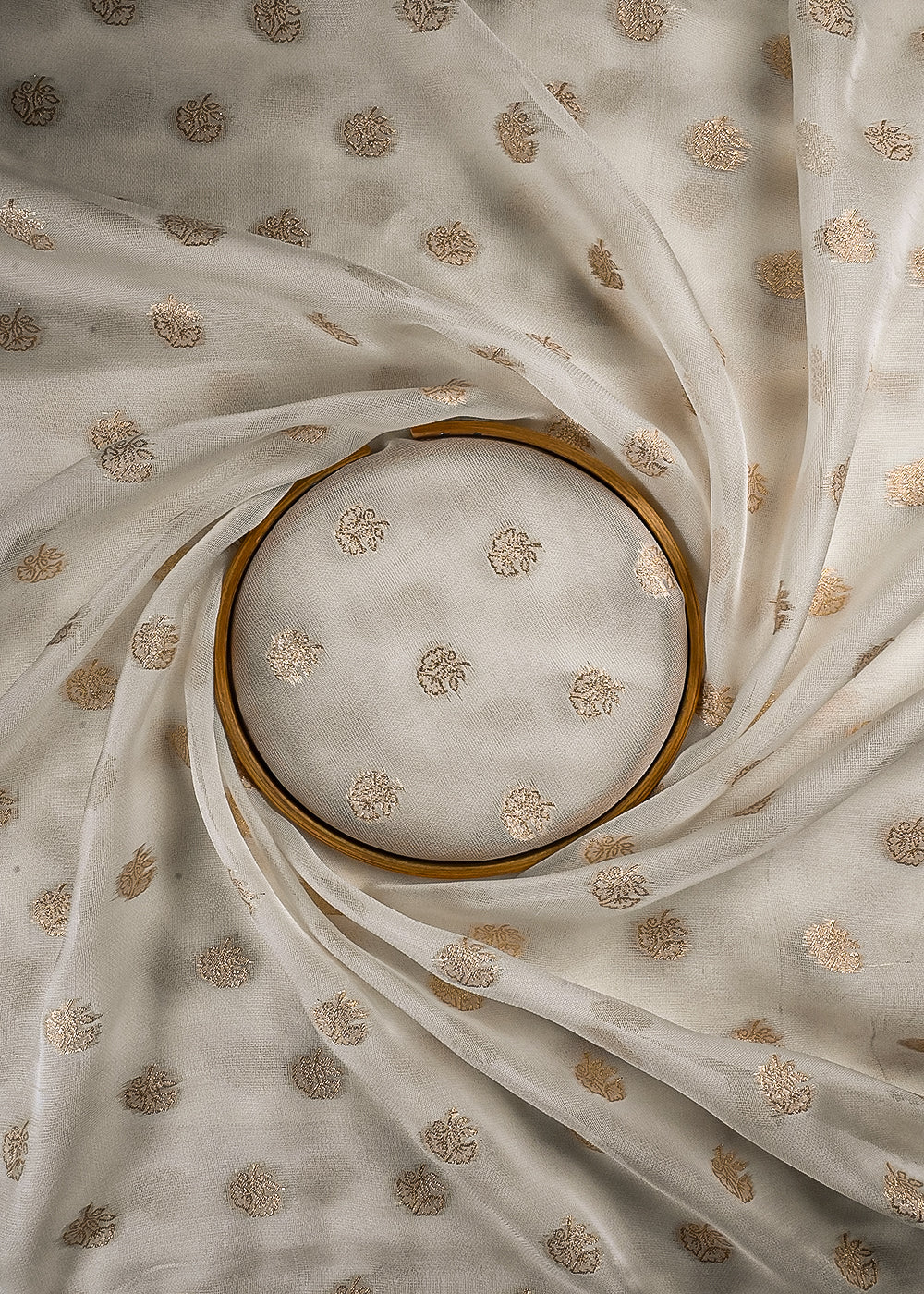 White Dyeable Georgette Fabric With All Over Zari Handloom 25195