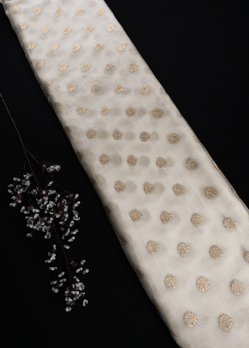 White Dyeable Georgette Fabric With All Over Zari Handloom 25195