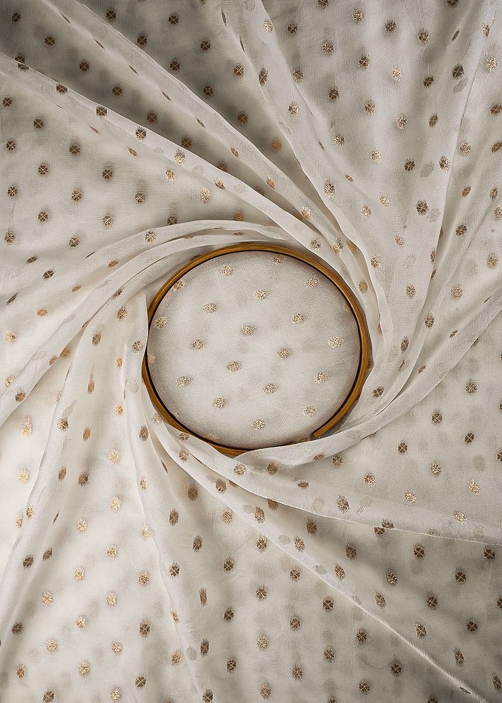 White Dyeable Georgette Fabric With All Over Zari Handloom 25198