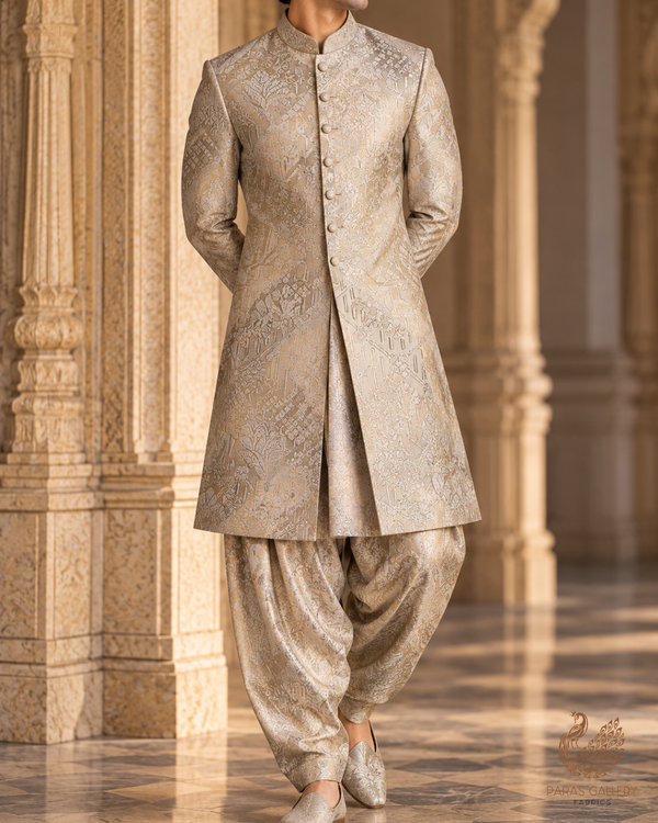 Golden Dyeable Tissue Fabric With All Over Zari Handloom 25204