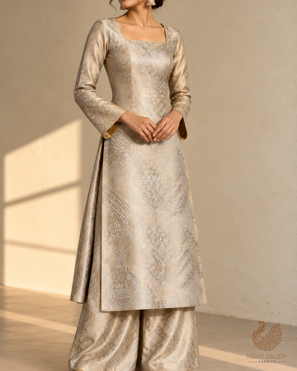 Golden Dyeable Tissue Fabric With All Over Zari Handloom 25204
